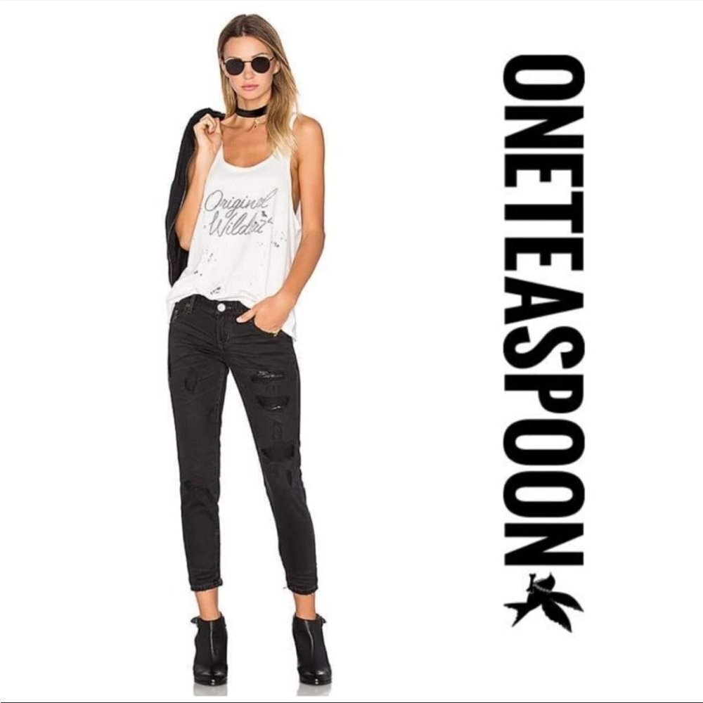 ** One Teaspoon Freebirds Low Waist Rigid Skinny Black Distressed Jeans Size 25